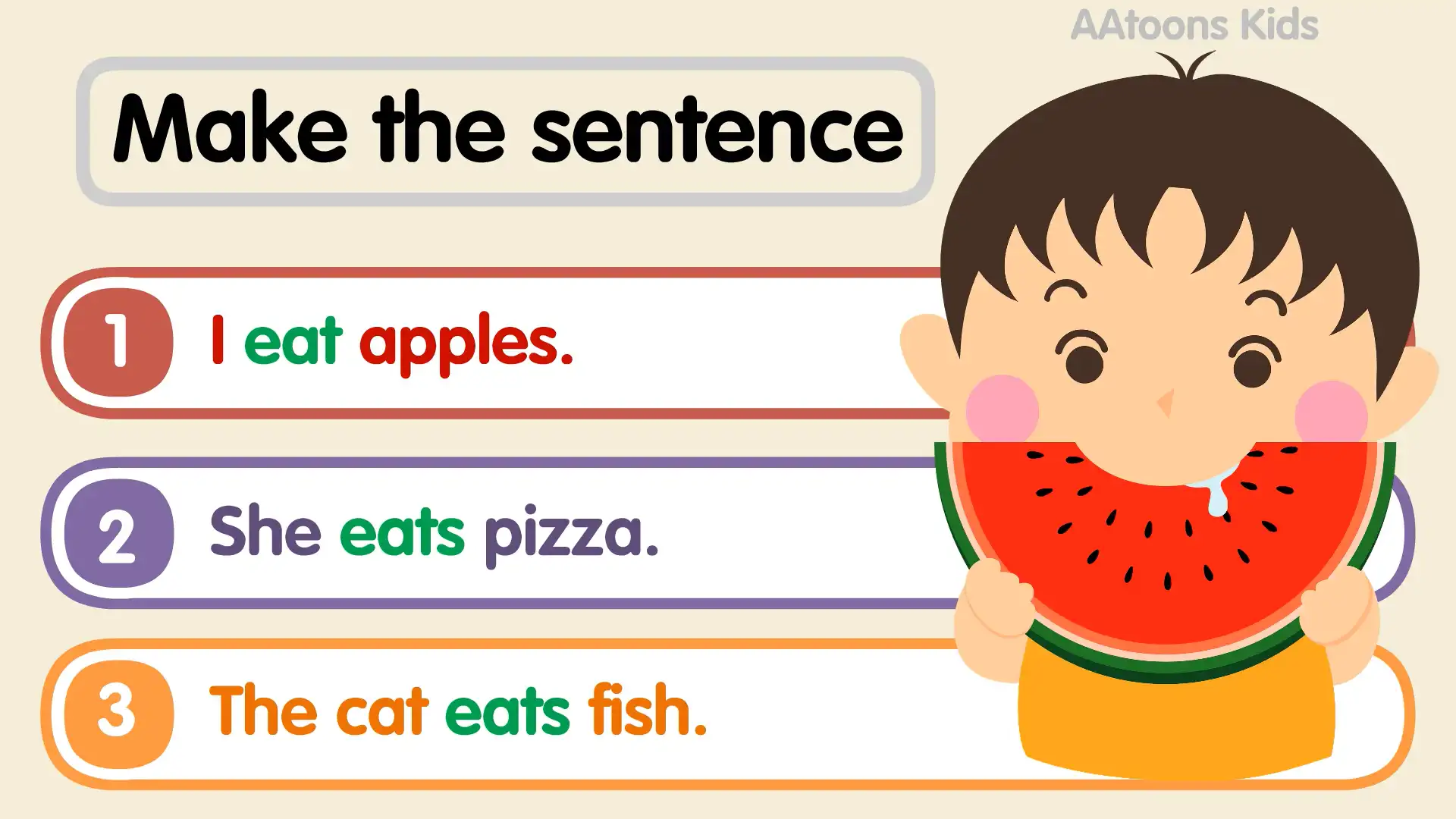 make the sentence in english for kids AAtoons Kids